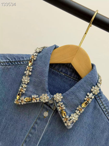 【212Bleecker Luxe】Alba Jewel Collar Denim Shirt（アルバ ジュエルカラー デニムシャツ）