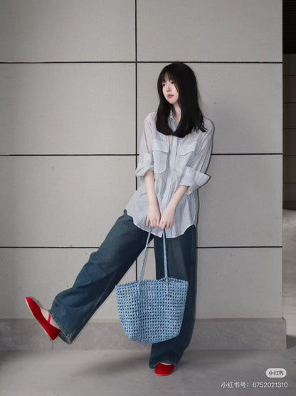 【212Bleecker Luxe】Lina Knit Tote Blue Bag