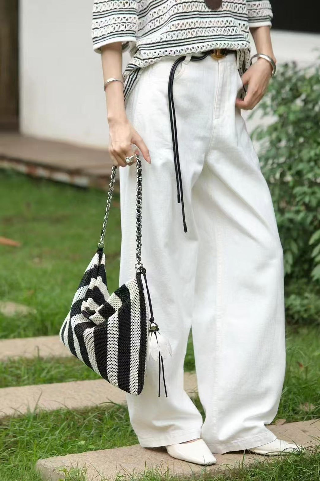 【212Bleecker Luxe】Elva Stripe Knit Bag