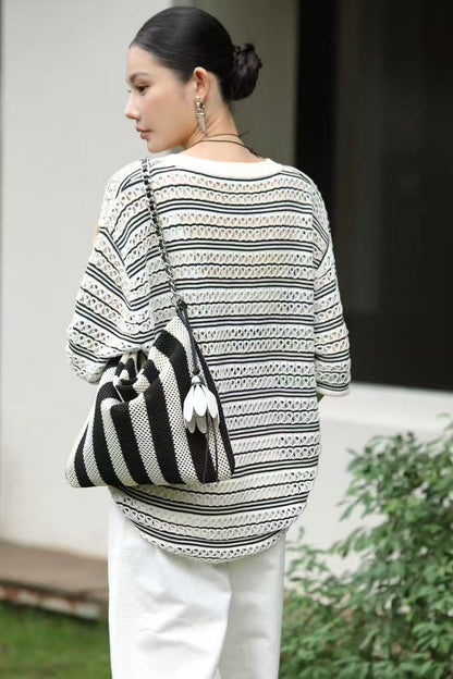 【212Bleecker Luxe】Elva Stripe Knit Bag